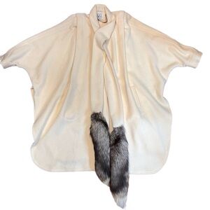 Vintage cream wool and silver fox over coat batwing cape capri by Marie Mirisola
